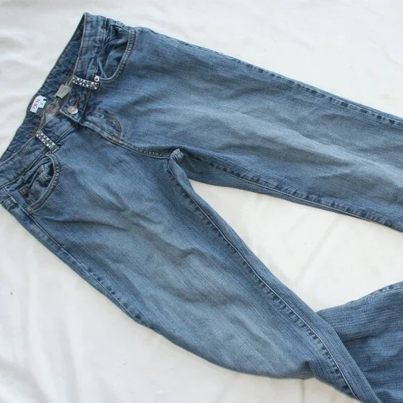 💎Cache Sz 6 Denim Jewel Pockets Ladies Blue Jeans Bling pants Flare - Picture 4 of 15